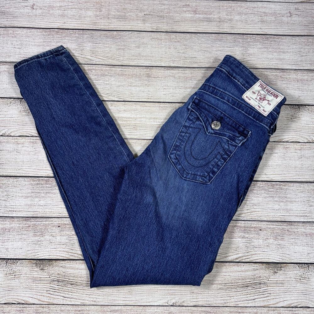 True Religion Jennie Mid Rise Super Skinny Stretch Jeans Dark Blue Size 29